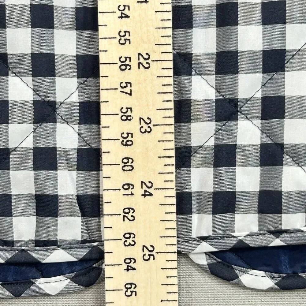 Talbots Vest Women’s L Black White Gingham Plaid Quilted Puffer Western Preppy - Picture 6 of 12